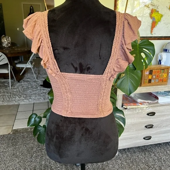 Women's Ruffled Sleeve Smocked Top - Tan - Picture 3 of 6